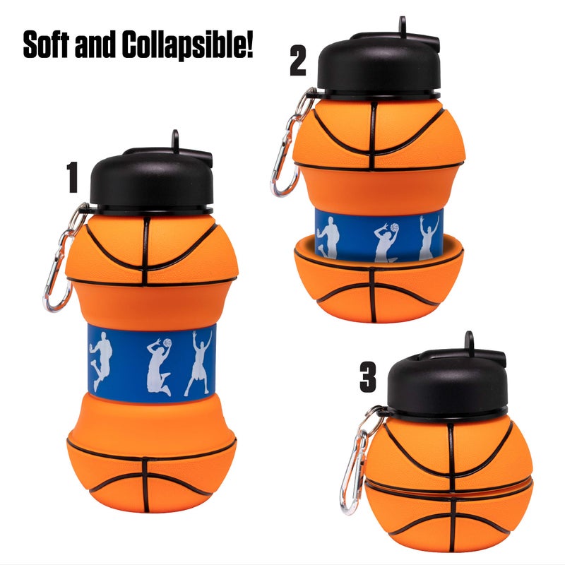 Maccabi Art Clip-On Collapsible BPA-Free Silicone Basketball Water Bottle for Kids, 18 Oz. Size - Image 4